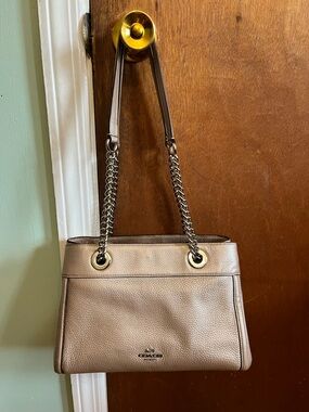 Coach Metallic Taupe Pebbled Leather Shoulder Bag with Chain Straps and wallet